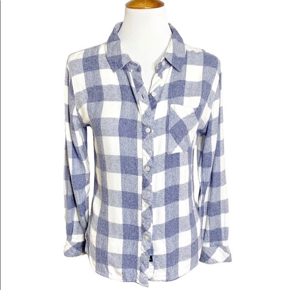 Rails Tops - Rails Long Sleeve Blue Check Print Buttondown